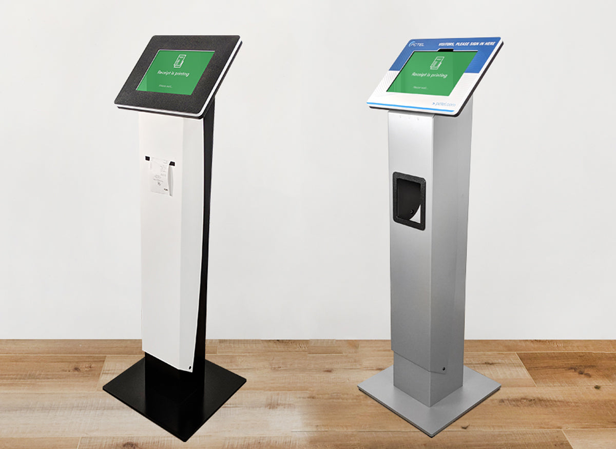 Two free standing printer kiosks.