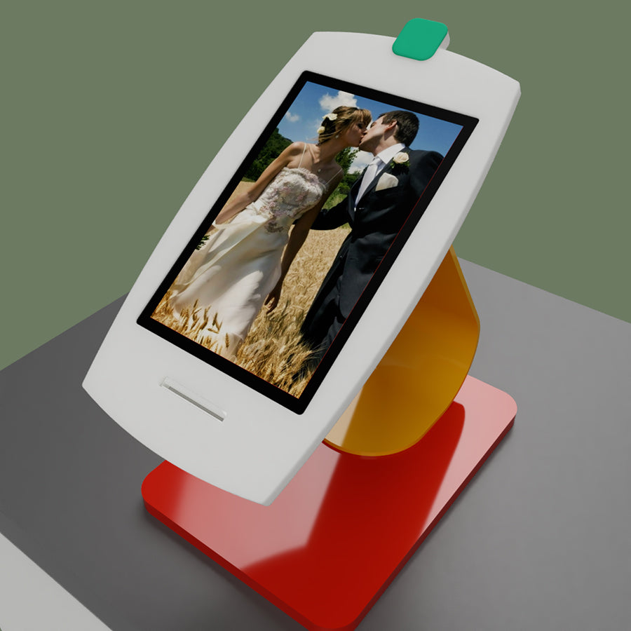 A custom countertop kiosk with custom powdercoating.